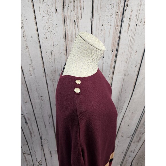 WHBM M Burgundy Colorblock Poncho Sweater Cape Wrap Fall winter‎ Layering EUC - Picture 5 of 11